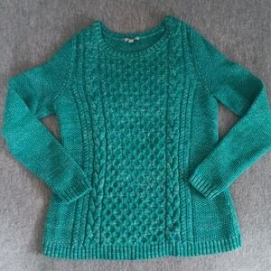 Talbots Teal Cable Knit Cotton Sweater